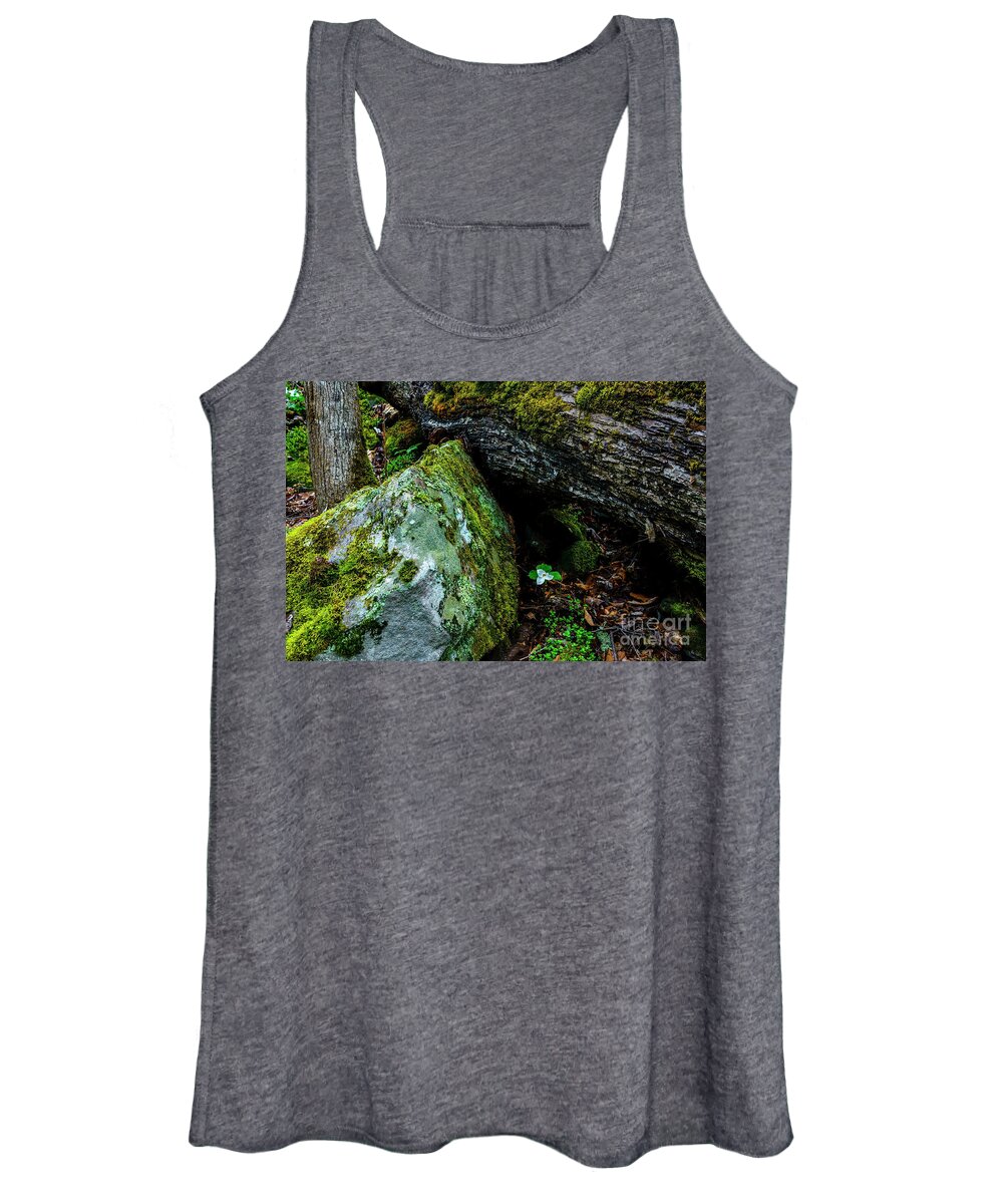 Dwarf White Trillium Women's Tank Top featuring the photograph Sheltered by the Rock by Thomas R Fletcher
