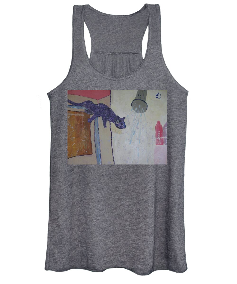 Purple Women's Tank Top featuring the painting Shower Cat by AJ Brown