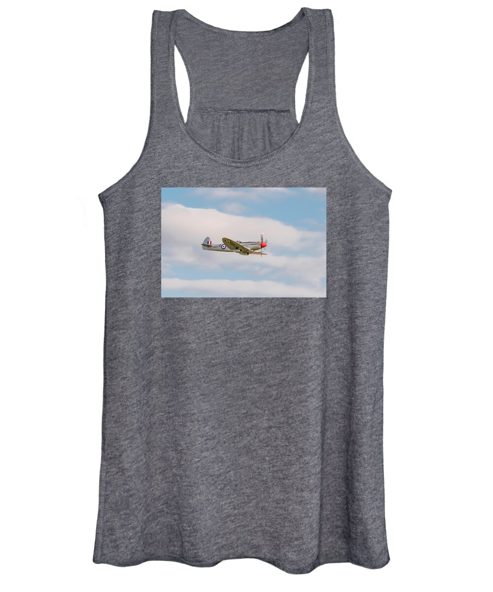Duxford Battle Of Britain Airshow 2015 Women's Tank Top featuring the photograph Silver Spitfire by Gary Eason