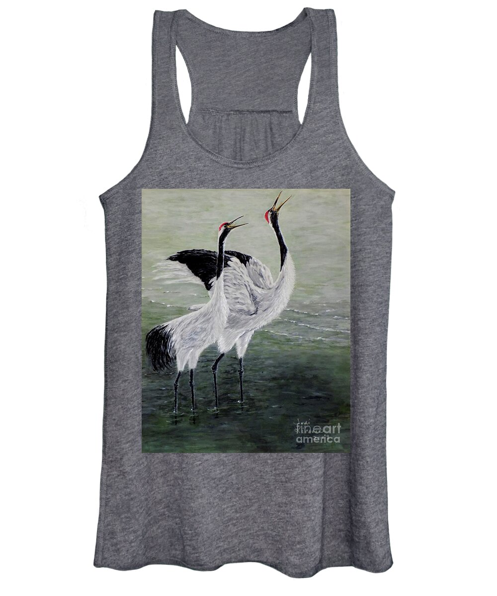 Bird Women's Tank Top featuring the painting Singing Cranes by Judy Kirouac
