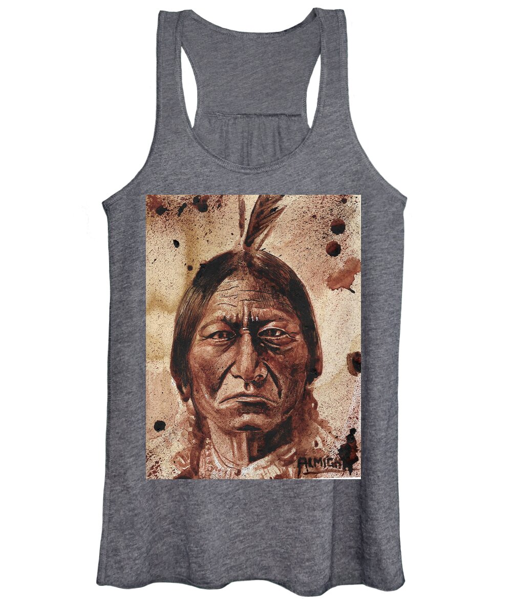 Ryan Almighty Women's Tank Top featuring the painting SITTING BULL - dry blood by Ryan Almighty