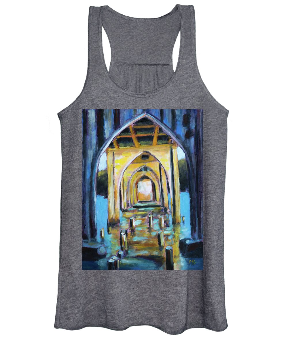 Siuslaw Women's Tank Top featuring the painting Siuslaw River Bridge by Mike Bergen