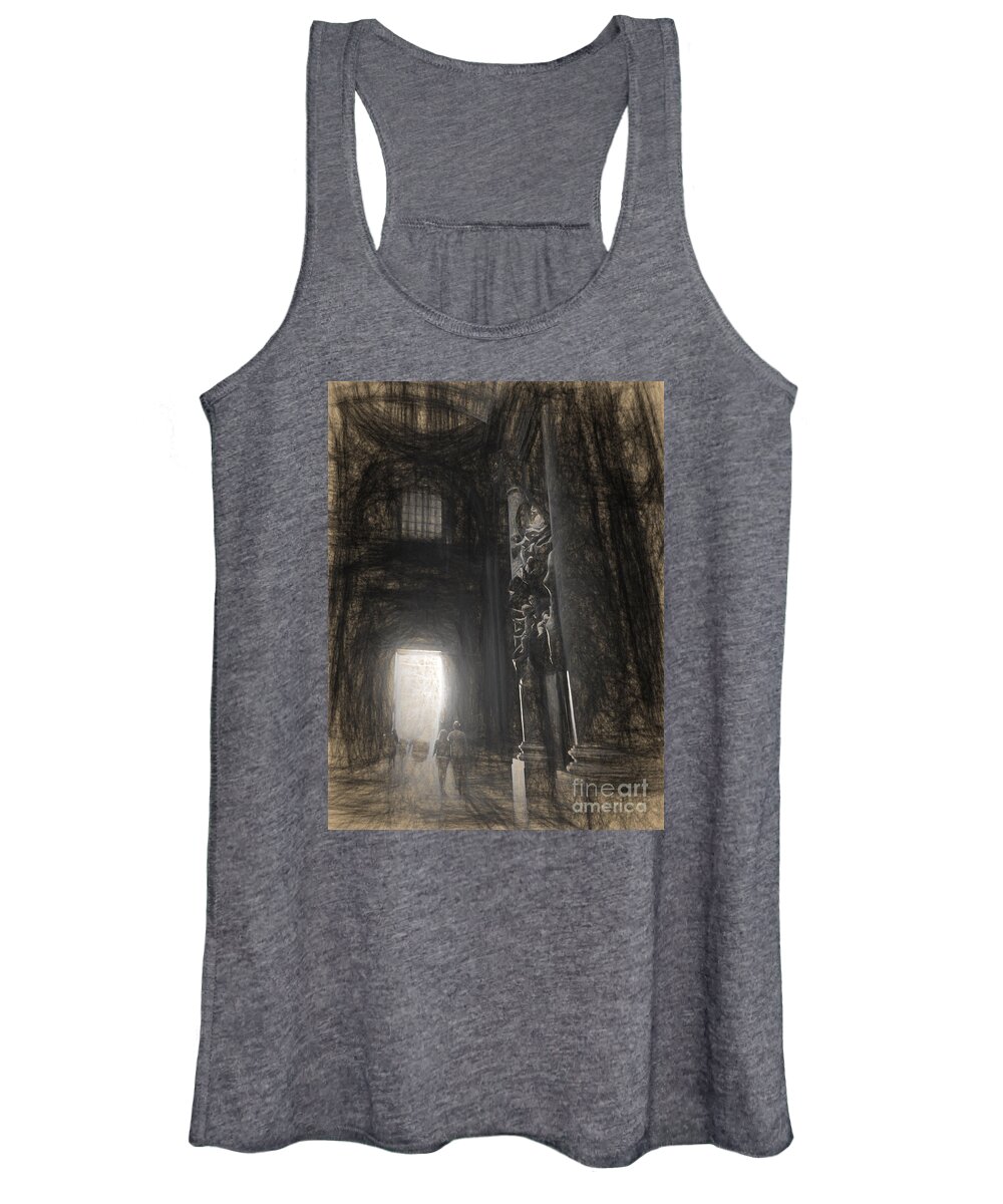 St Peters Women's Tank Top featuring the drawing sketch of St Peter's Basilica interior by HD Connelly