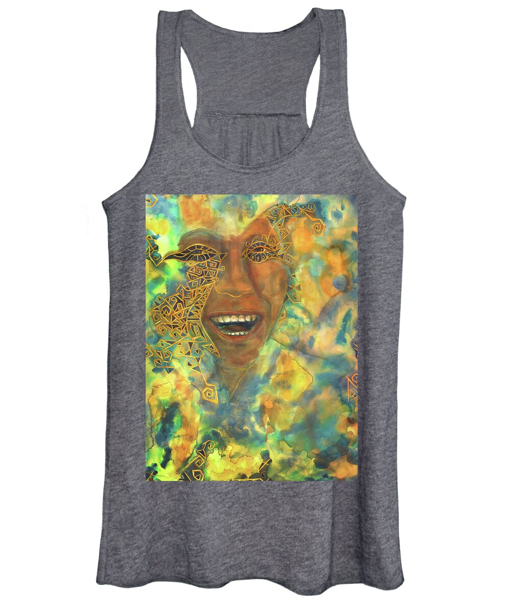 Smiling Muse: Watercolor On Aquabord Women's Tank Top featuring the painting Smiling Muse No. 3 by Cora Marshall