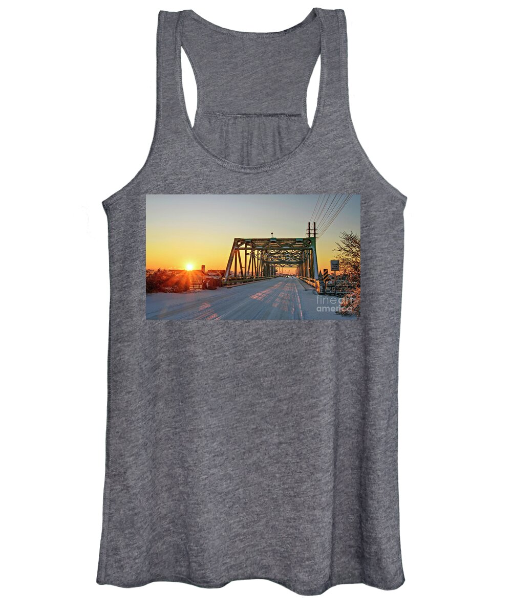 Sunrise Women's Tank Top featuring the photograph Snowy Bridge by DJA Images