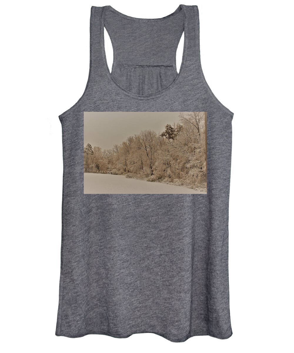 Trees Women's Tank Top featuring the photograph Snowy White Limbs with Zeke filter by Ali Baucom