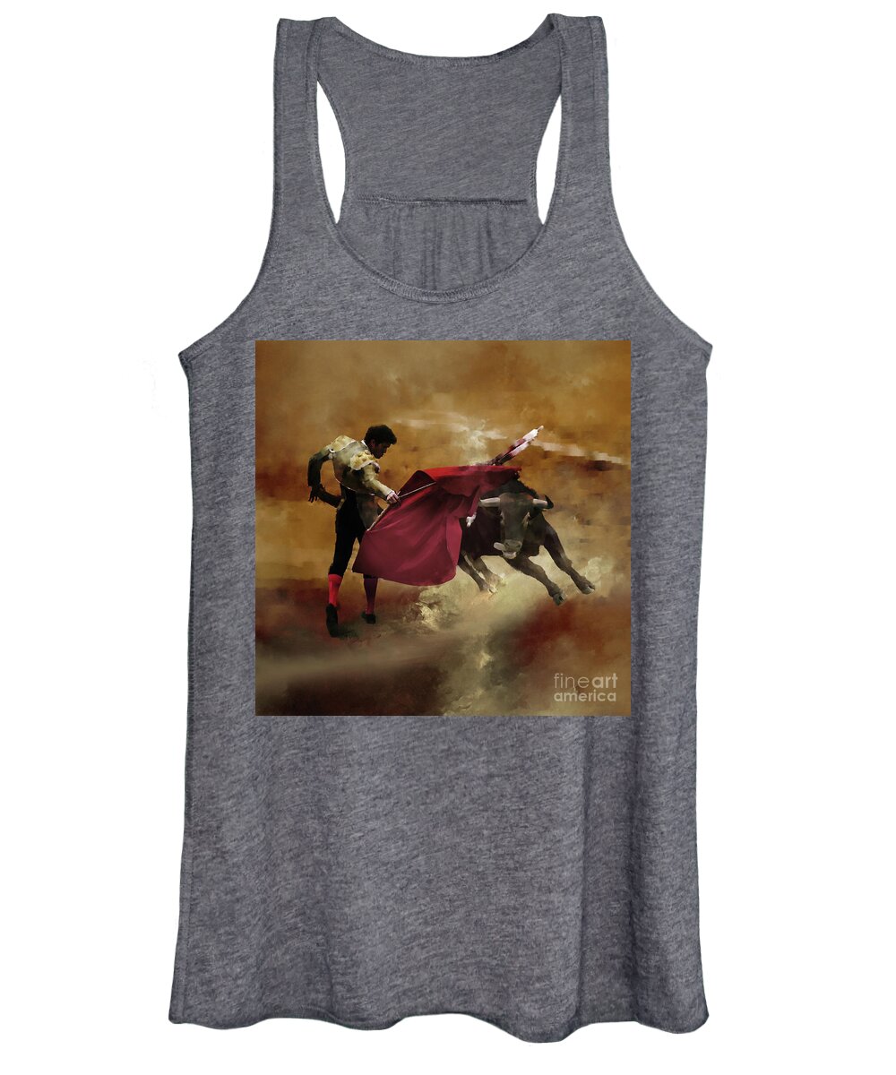 Buffalo Women's Tank Top featuring the painting Spanish Bullfighting game by Gull G