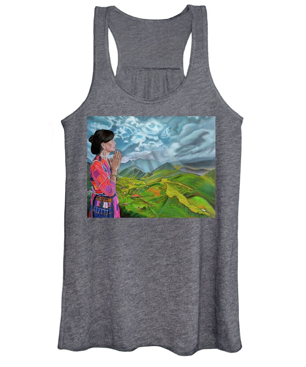 Hmong Woman Women's Tank Top featuring the painting Spirited Away by Thu Nguyen