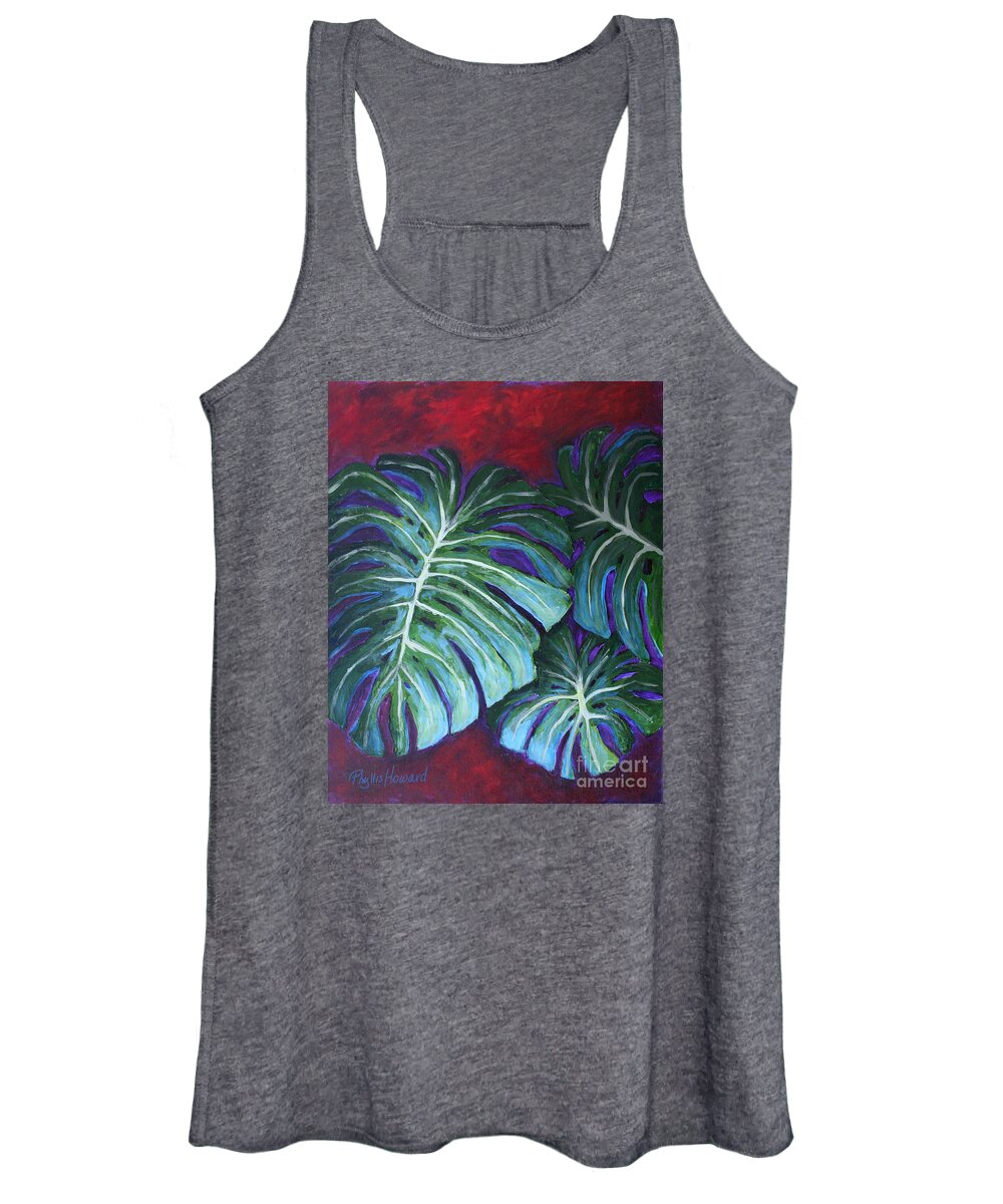 Leaves Women's Tank Top featuring the painting Split Leaf Philodendron by Phyllis Howard
