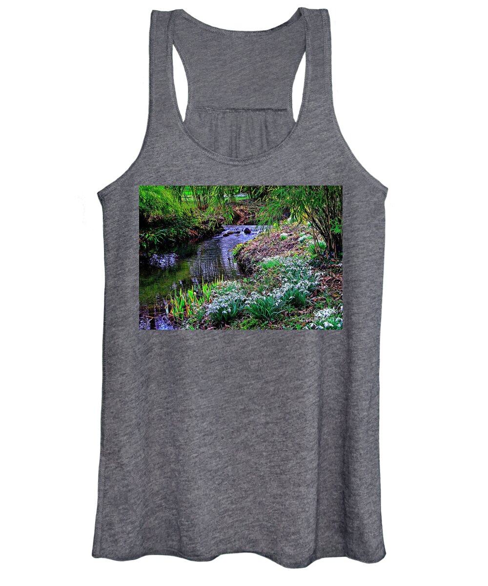 Snowdrops Women's Tank Top featuring the photograph Spring Snowdrops by Stream by Martyn Arnold