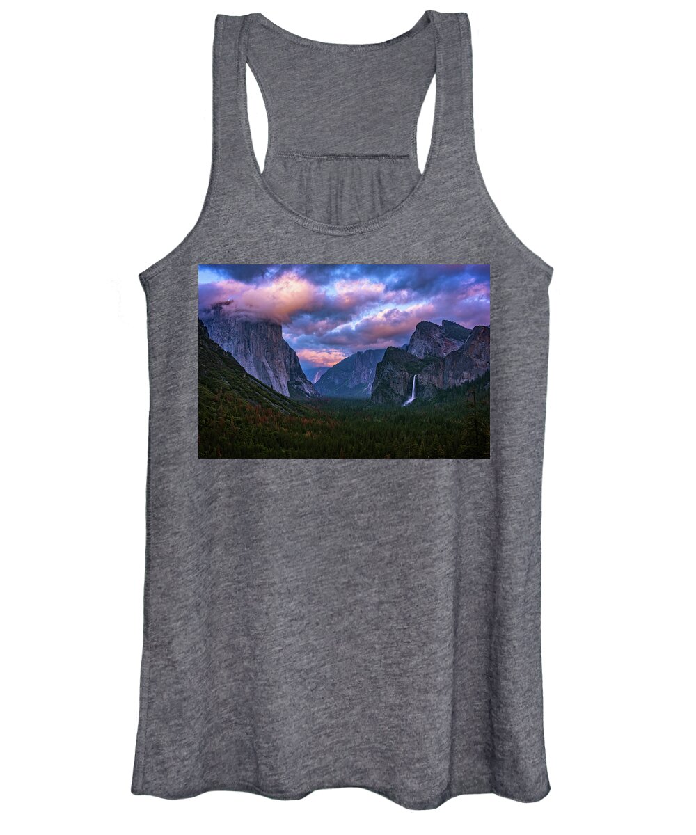Bridalveil Falls Women's Tank Top featuring the photograph Spring Sunset at Yosemite's Tunnel View by John Hight