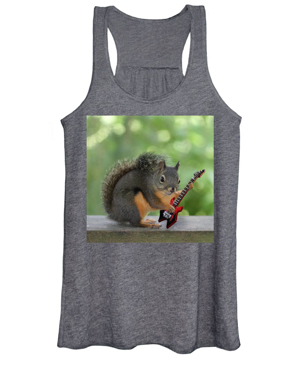 Squirrels Women's Tank Top featuring the photograph Squirrel Playing Electric Guitar by Peggy Collins