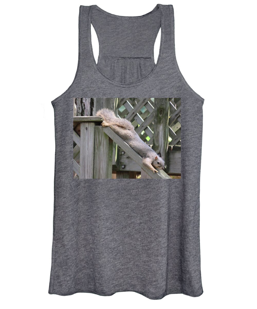 Squirrel Women's Tank Top featuring the photograph Squirrel relaxing by Judith Lauter