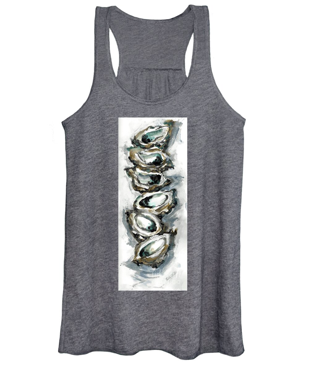 Louisiana Seafood Women's Tank Top featuring the painting Stack of Six oysters on the half shell by Francelle Theriot