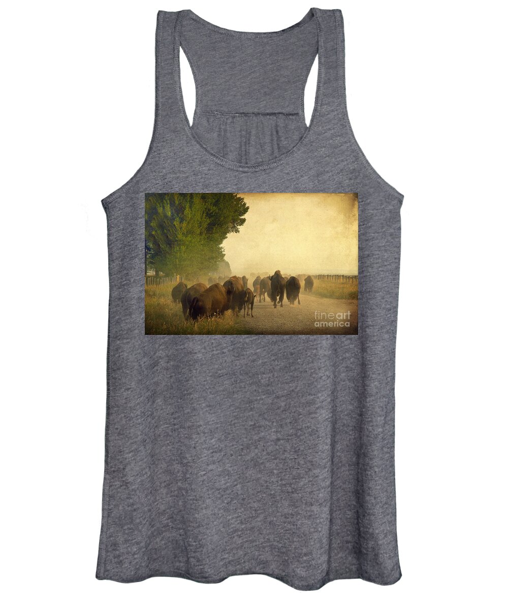 Bison Women's Tank Top featuring the photograph Stampede by Teresa Zieba