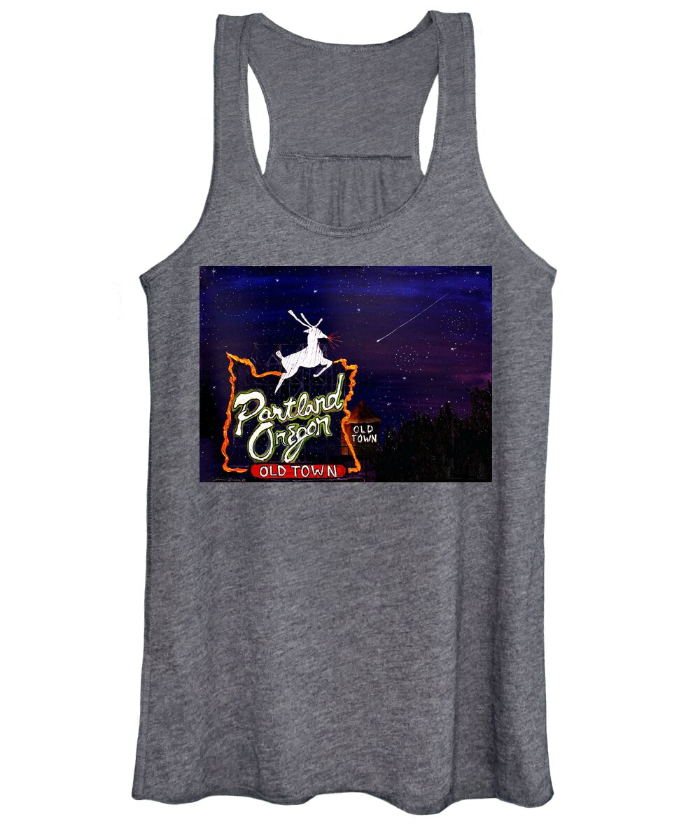  Women's Tank Top featuring the painting Starry Night Over Portland Oregon Sign 2 by James Dunbar