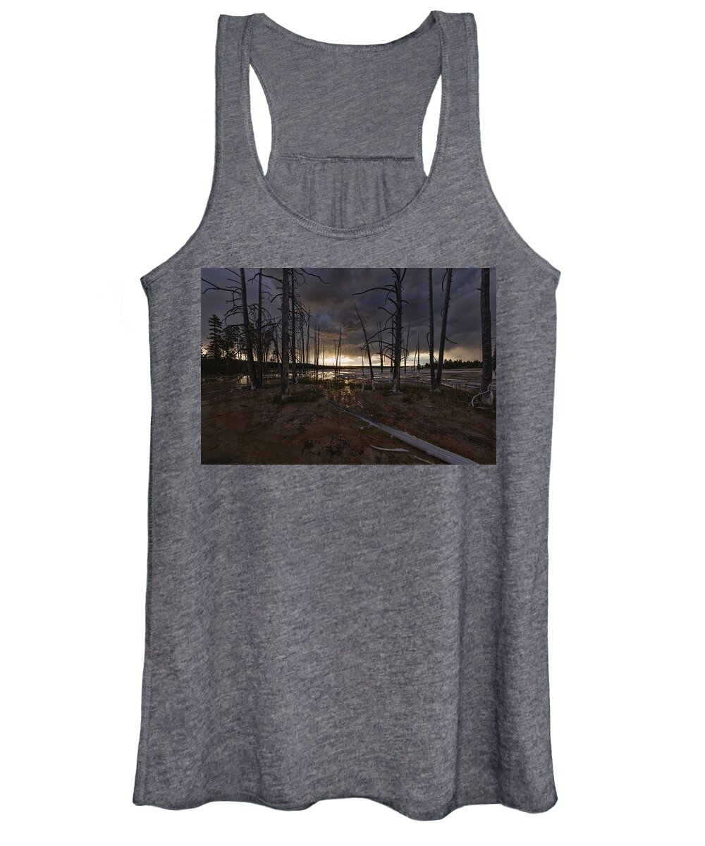Lower Geyser Basin Women's Tank Top featuring the photograph Storm over Lower Geyser Basin by Josh Bryant