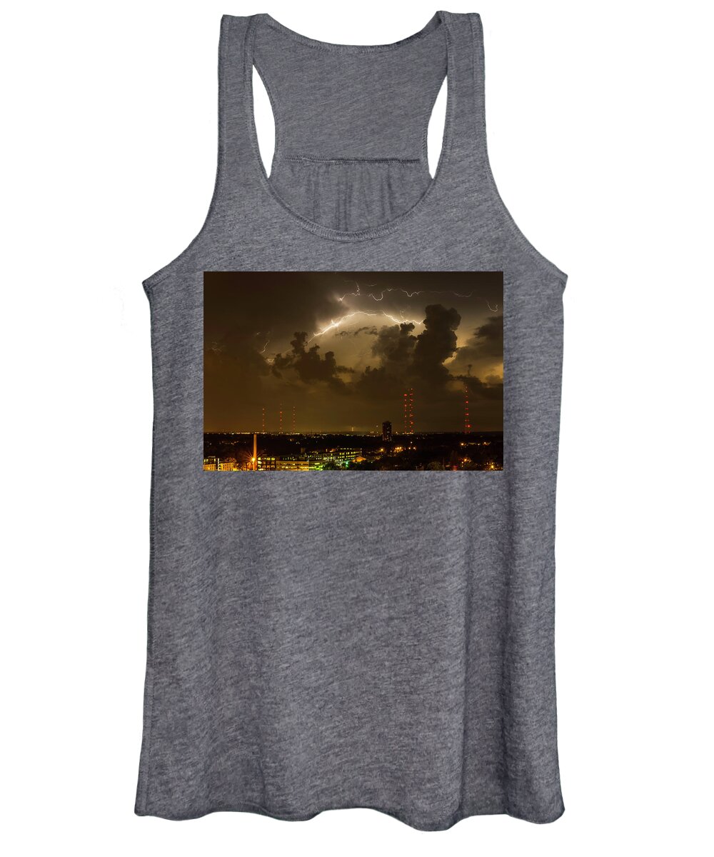 Lightening Women's Tank Top featuring the photograph Storm over Milwaukee #1 by John Roach