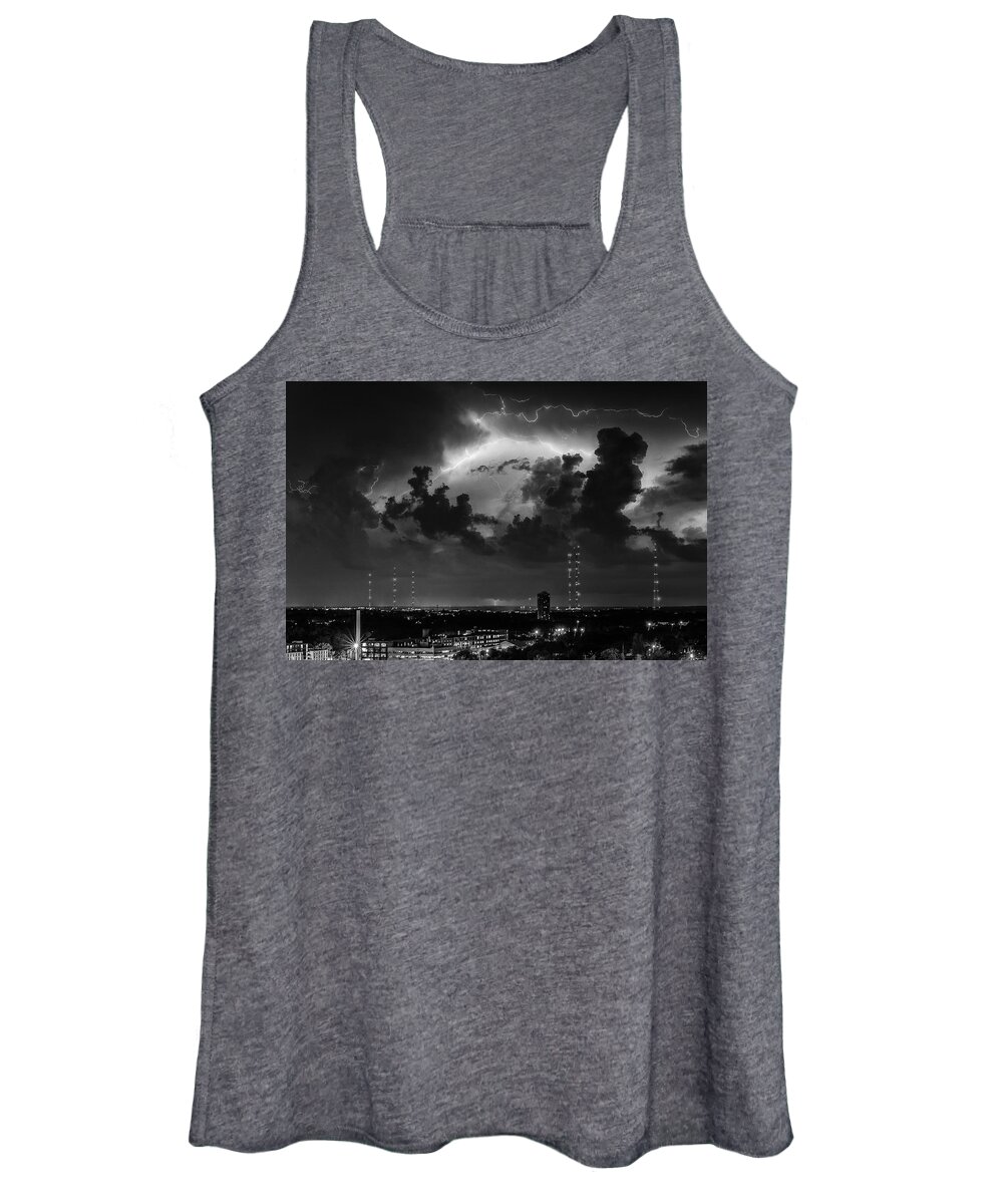Monochrome Women's Tank Top featuring the photograph Storm over Milwaukee #2 by John Roach