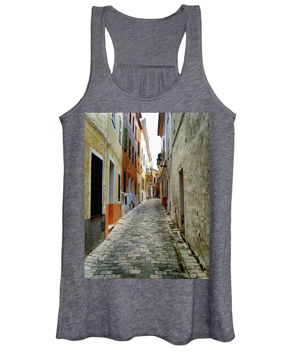 Street Women's Tank Top featuring the photograph Street In Menorca by Jeff Townsend