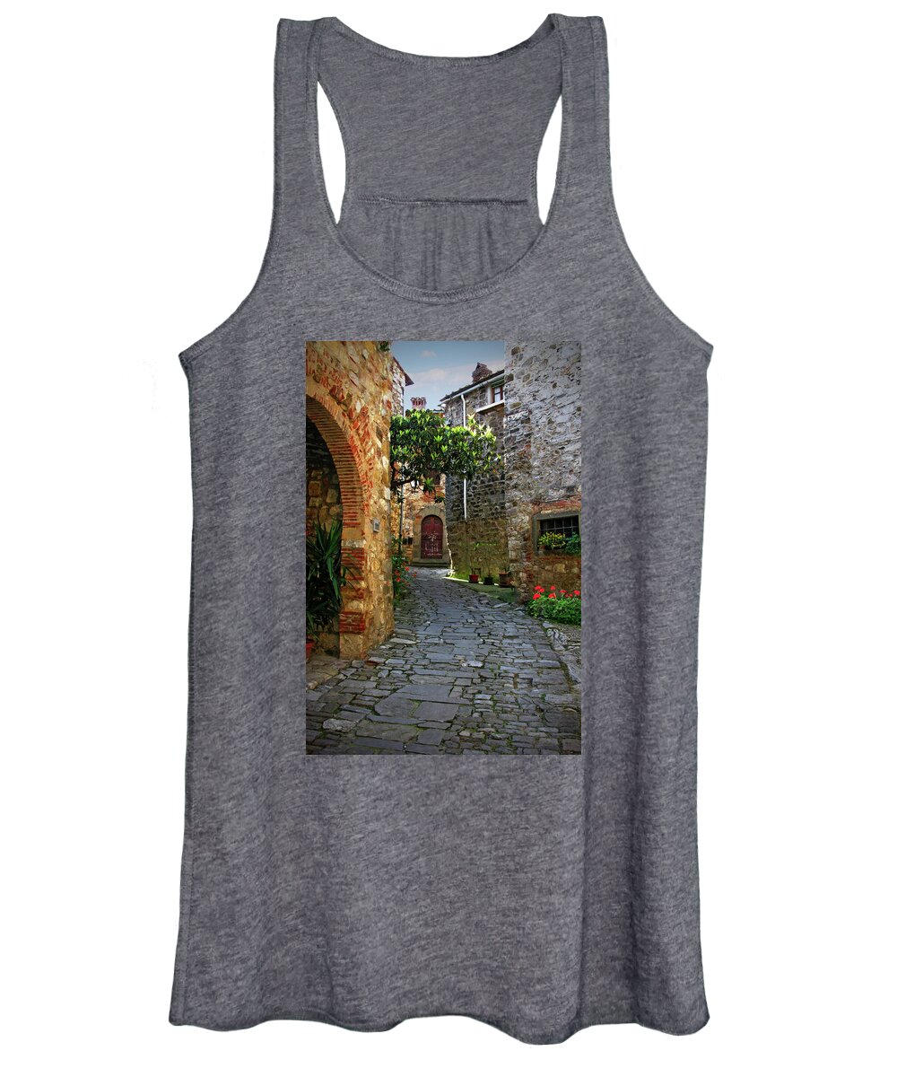 Romantic Street Women's Tank Top featuring the photograph Street Path in Montefioralle Italy by Lily Malor