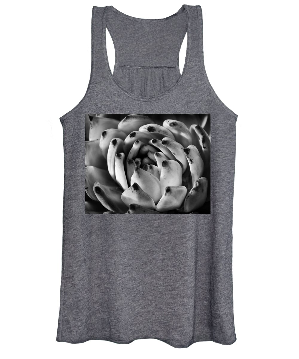 Succulent Women's Tank Top featuring the photograph Succulent Petals Black and White by Kelley King