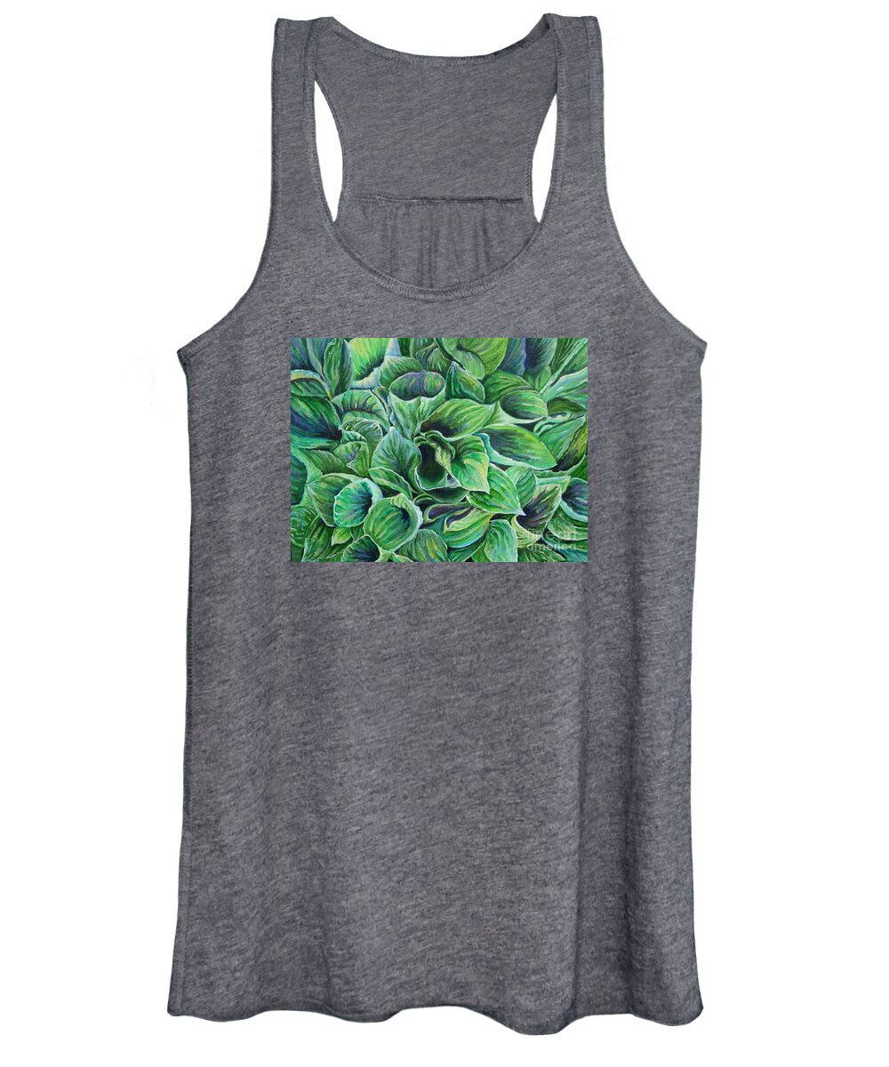 Sum And Substance Women's Tank Top featuring the painting Sum and Substance Hosta by Linda Markwardt