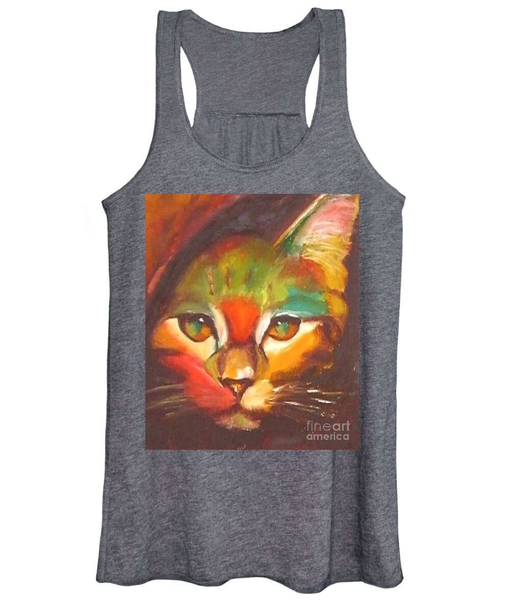 Cat Women's Tank Top featuring the painting Sunkist by Susan A Becker