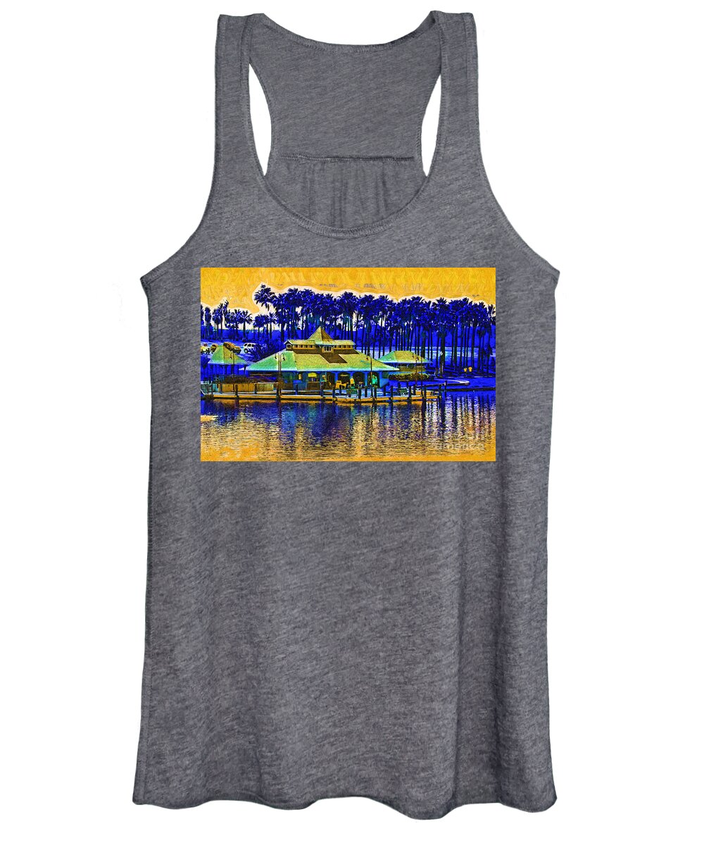 Boathouse Women's Tank Top featuring the digital art Sunrise At The Boat Dock by Kirt Tisdale