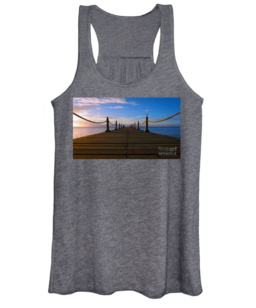 seascape Sunrises Women's Tank Top featuring the photograph Sunrise Morning Bliss Pier 140A by Ricardos Creations