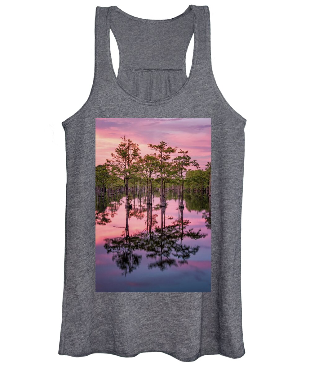 Abstract Women's Tank Top featuring the photograph Sunset at the Swamp by Alex Mironyuk