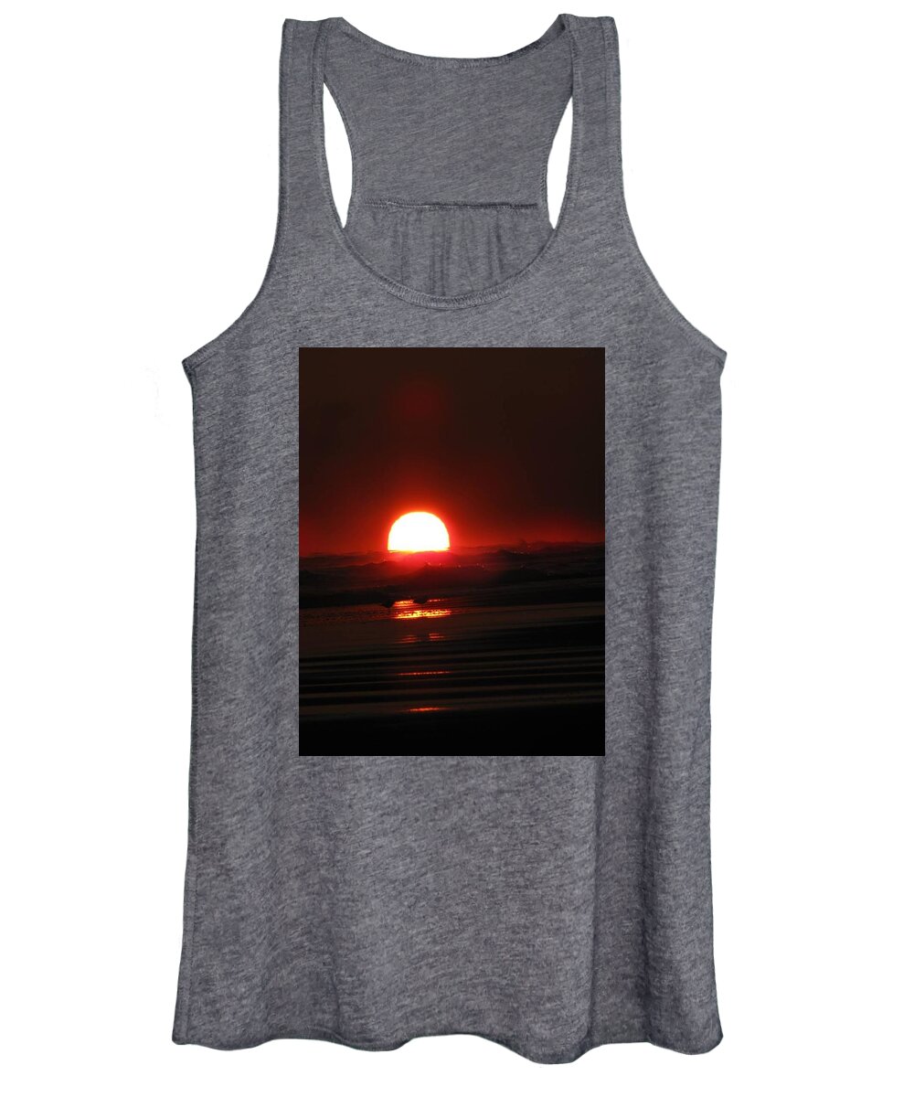 Sun Women's Tank Top featuring the photograph Sunset in the Waves by Laura Henry