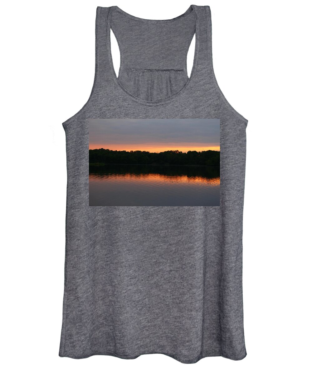 Beautiful Sunset Women's Tank Top featuring the photograph Sunset reflections at dusk on lake. by Robert Carey