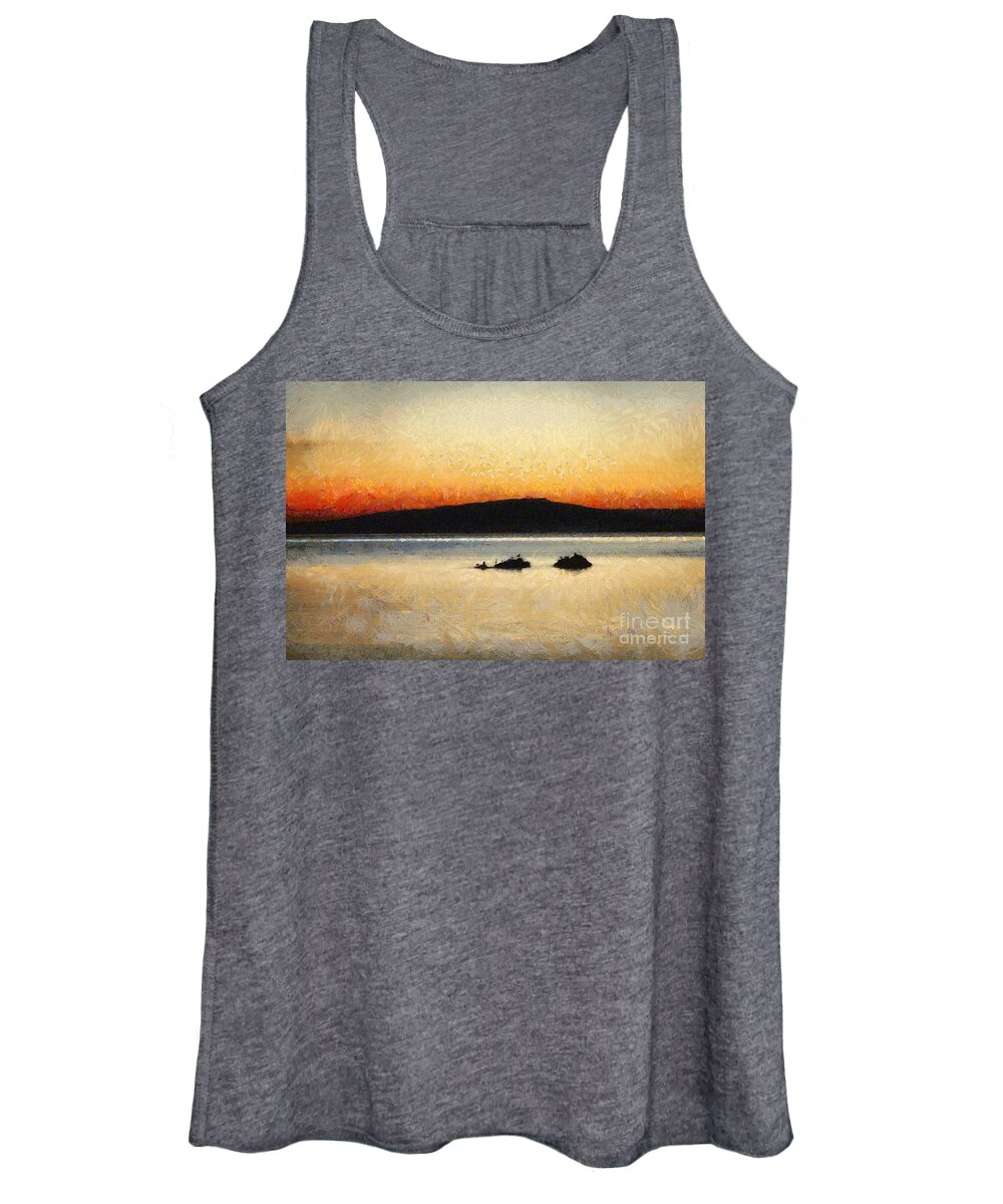 Art Women's Tank Top featuring the painting Sunset Seascape by Dimitar Hristov