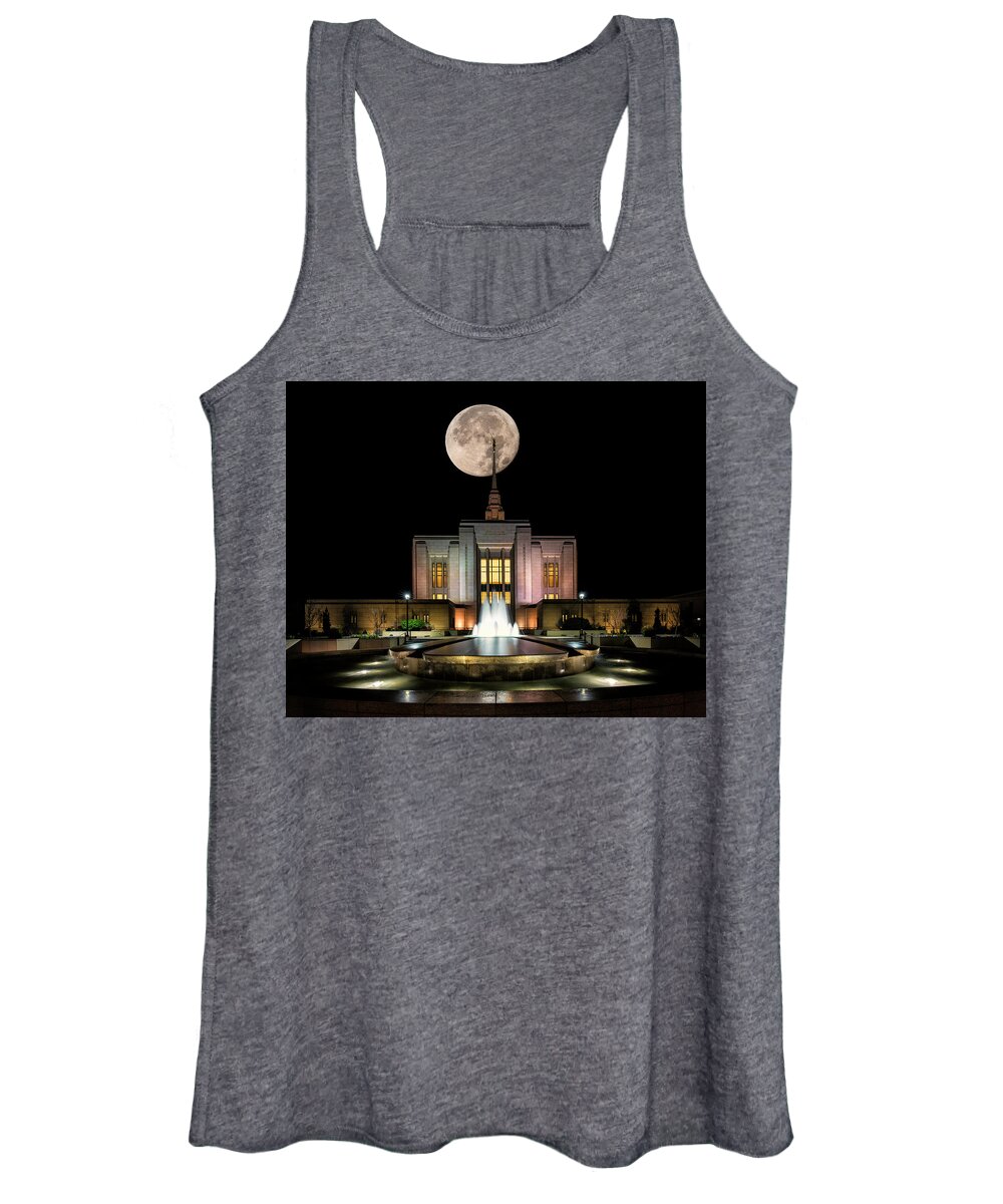 Super Moon Women's Tank Top featuring the photograph Super Moon at Ogden LDS Temple by Michael Ash