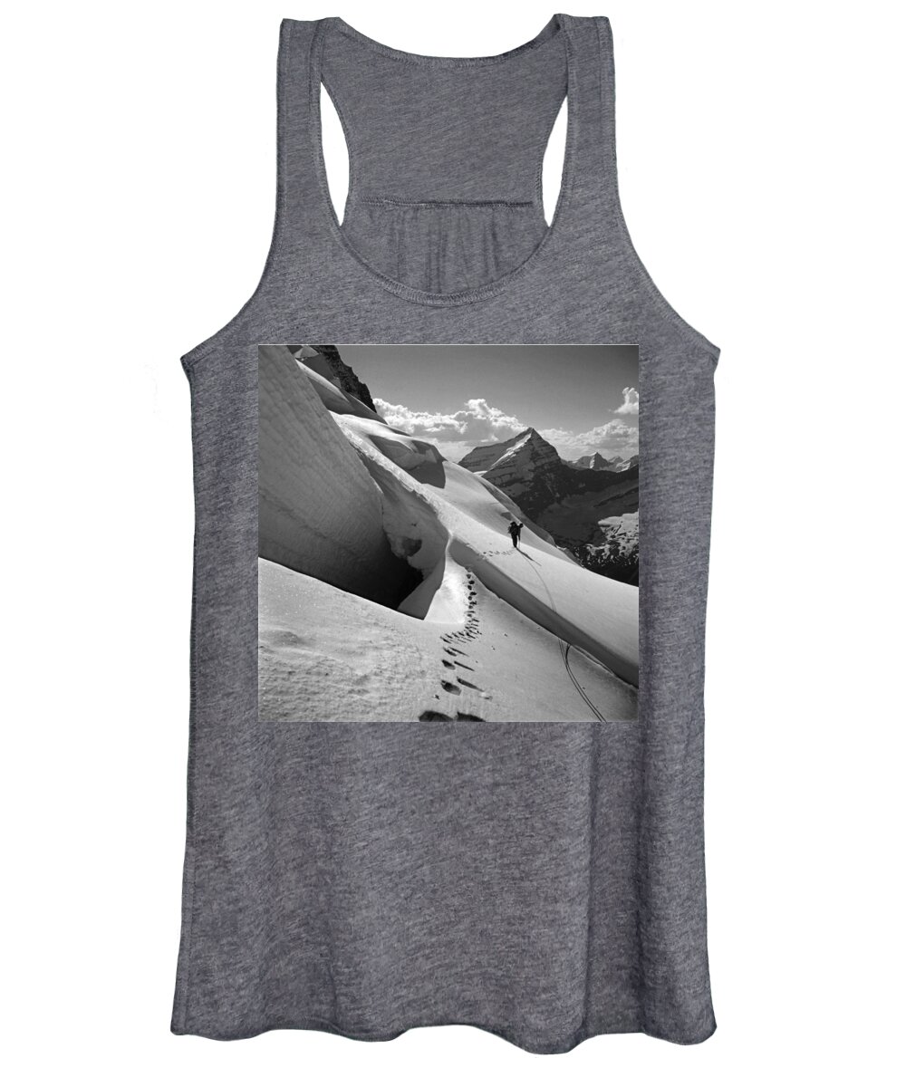 Footsteps Women's Tank Top featuring the photograph T-202410 BW Fred Beckey High on Berg Glacier by Ed Cooper Photography