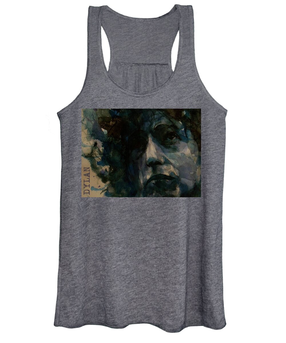 Bob Dylan Women's Tank Top featuring the painting Tagged Up In Blue- Bob Dylan by Paul Lovering