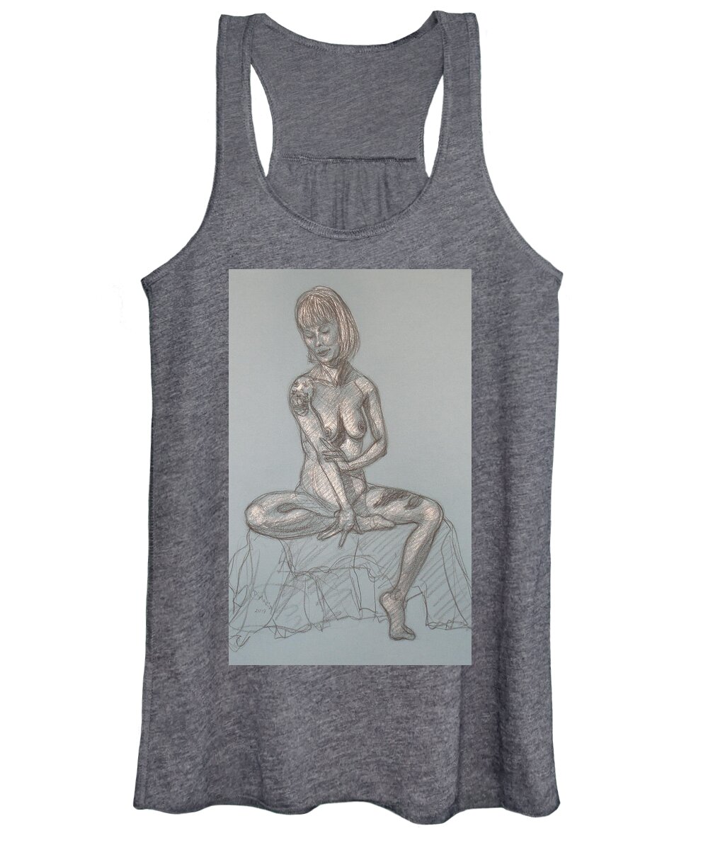 Realism Women's Tank Top featuring the drawing Tara Looking Down by Donelli DiMaria
