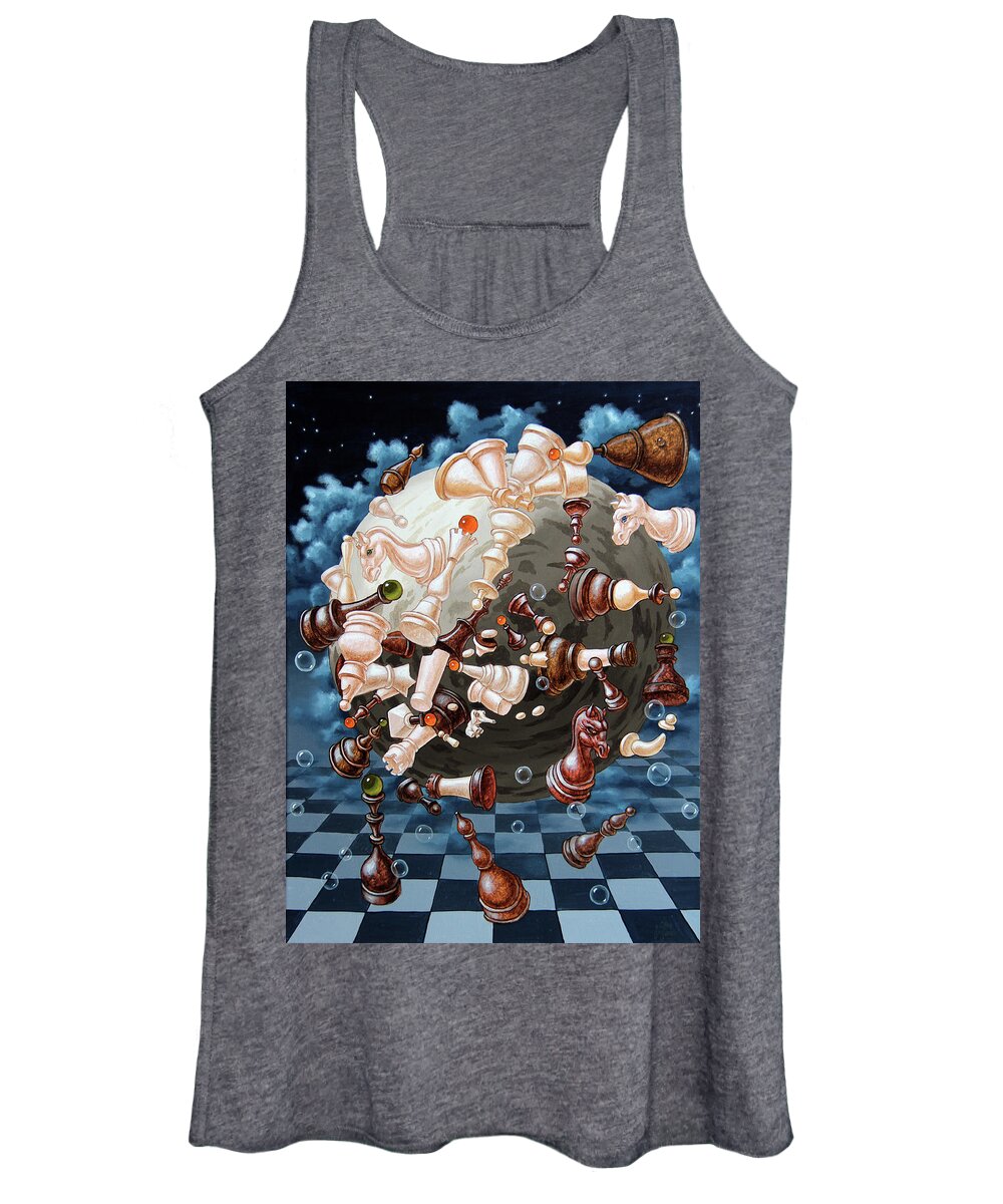 Chess Women's Tank Top featuring the painting The Chess planetoid of Eynstein by Victor Molev