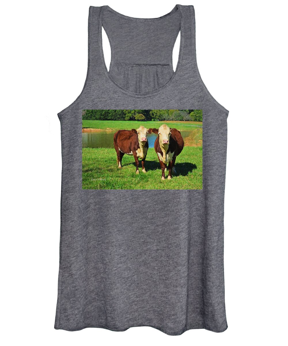 Hereford Women's Tank Top featuring the photograph The Cow Girls by Sandi OReilly