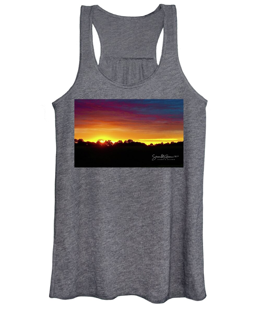 Sunset Women's Tank Top featuring the photograph The Fire in the Sky at Sunset by Shawn M Greener
