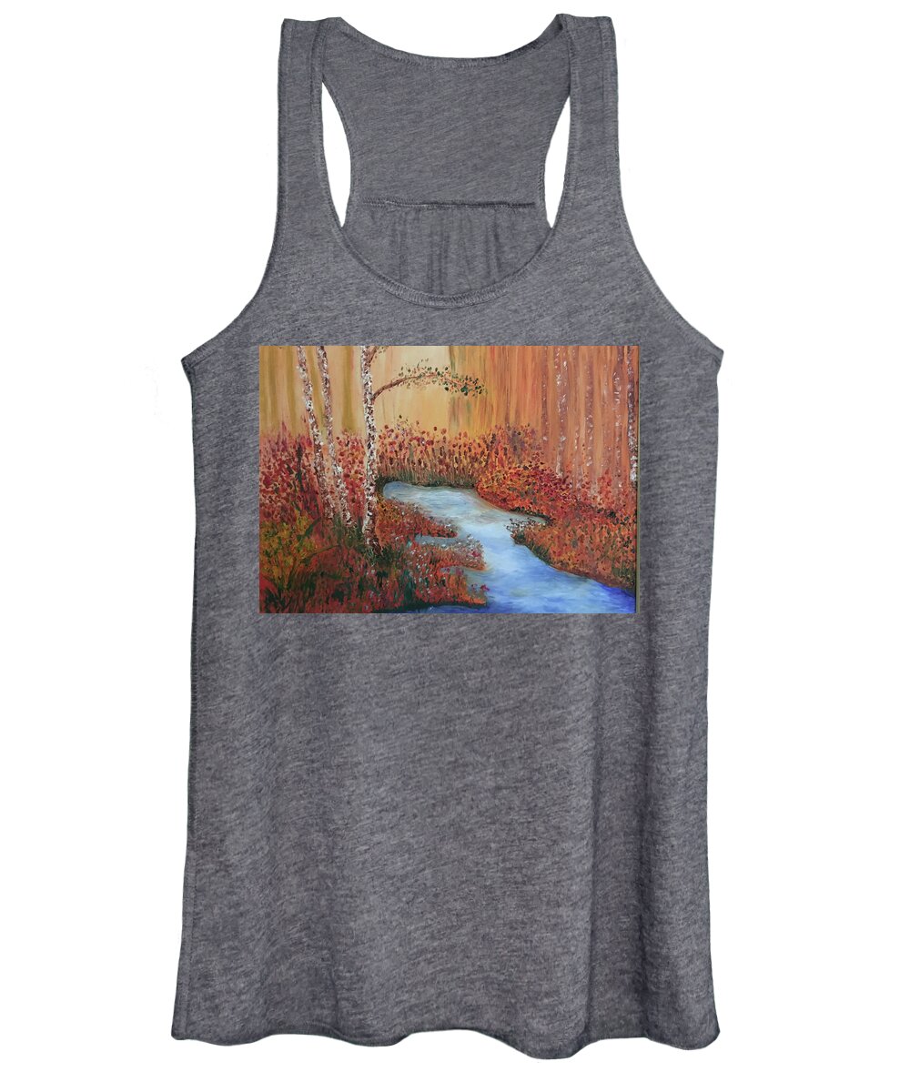 Water Women's Tank Top featuring the painting The Four Seasons of the 3 Birch Trees - Fall by Susan Grunin