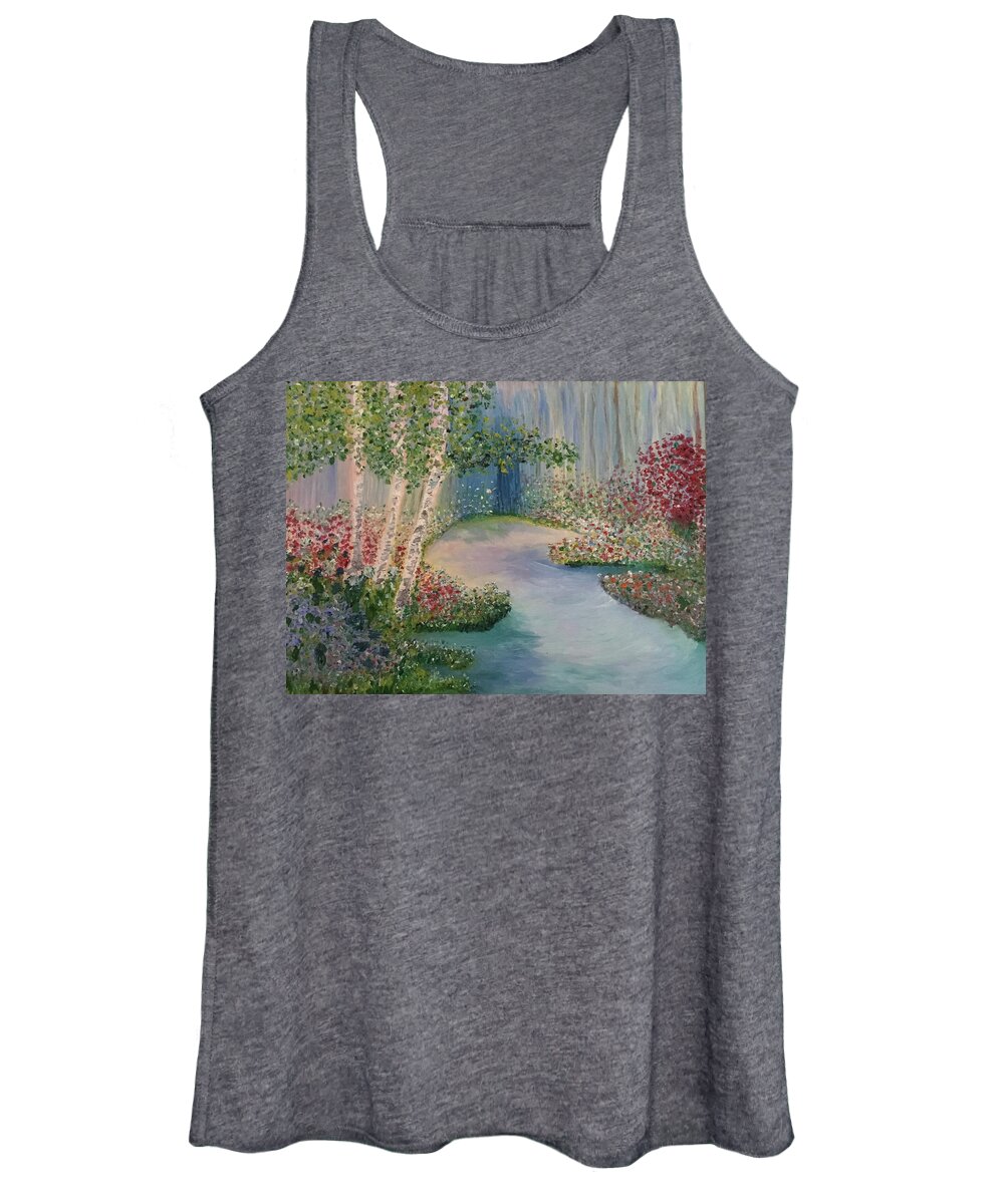 Spring Women's Tank Top featuring the painting The Four Seasons of the 3 Birch Trees - Spring by Susan Grunin