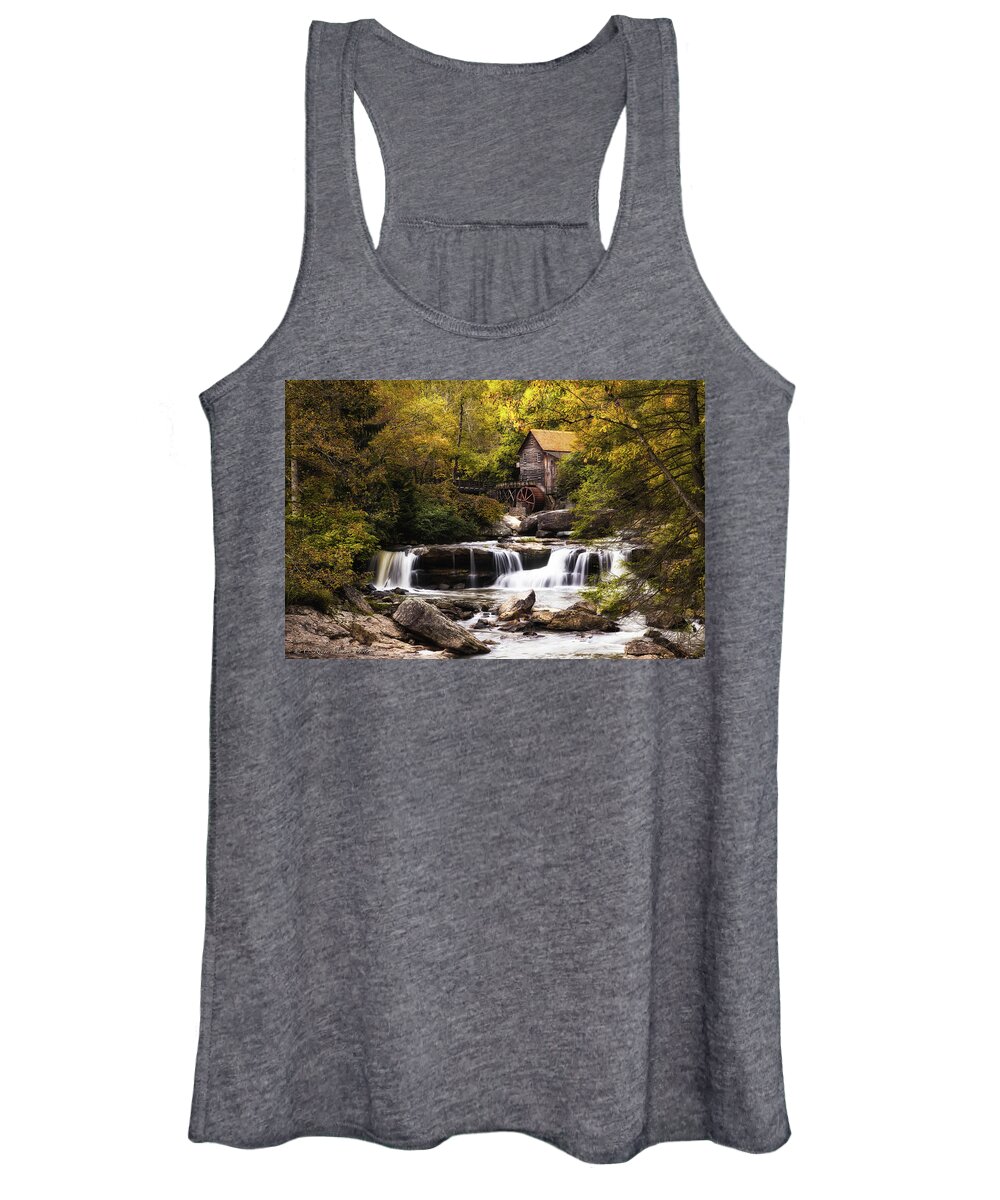 Babcock State Park Women's Tank Top featuring the photograph The Glade Creek Grist Mill by C Renee Martin