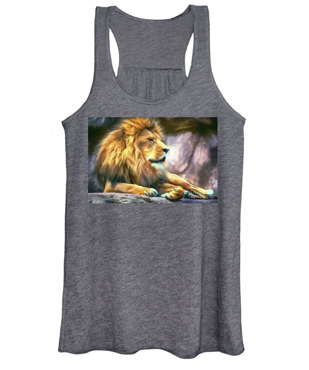 Lion Women's Tank Top featuring the painting The King Of Cool by Tina LeCour