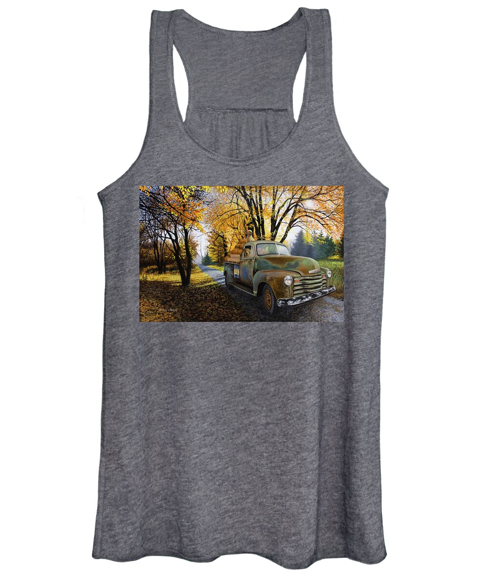 Pumpkin Women's Tank Top featuring the painting The Ol' Pumpkin Hauler by Anthony J Padgett