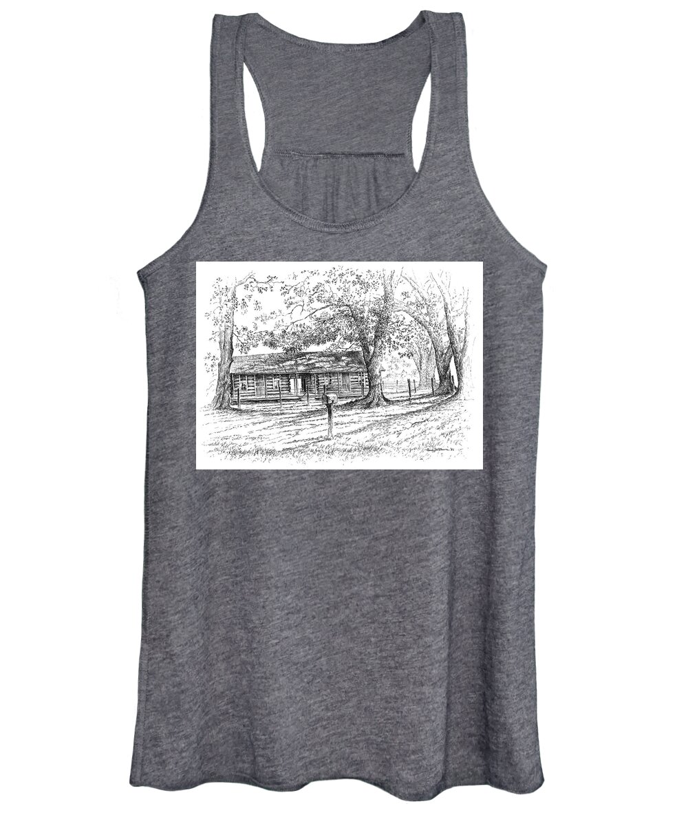 Homeplace Women's Tank Top featuring the drawing The Old Homeplace by Randy Welborn