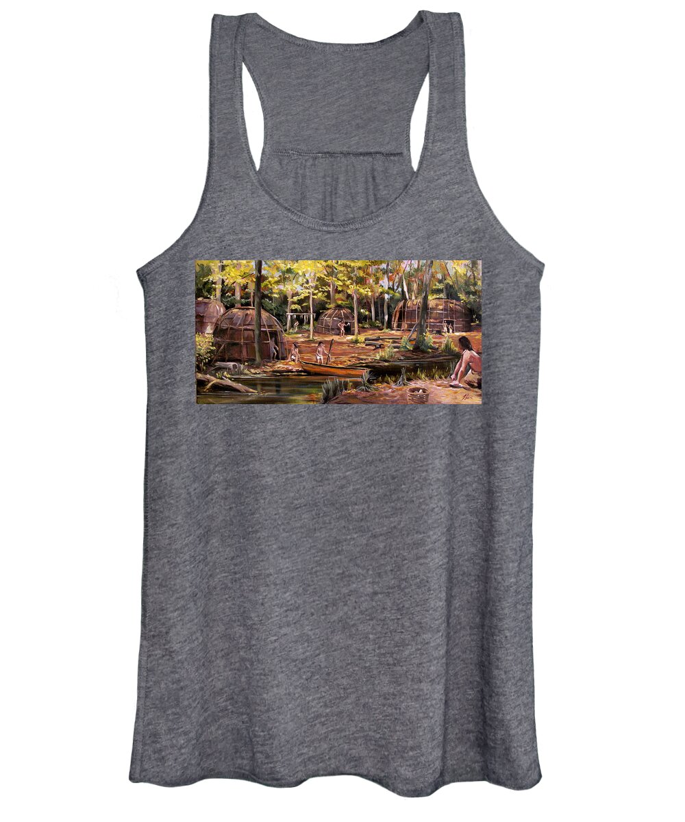 Institute Of American Indian Women's Tank Top featuring the painting The Pequots by Nancy Griswold