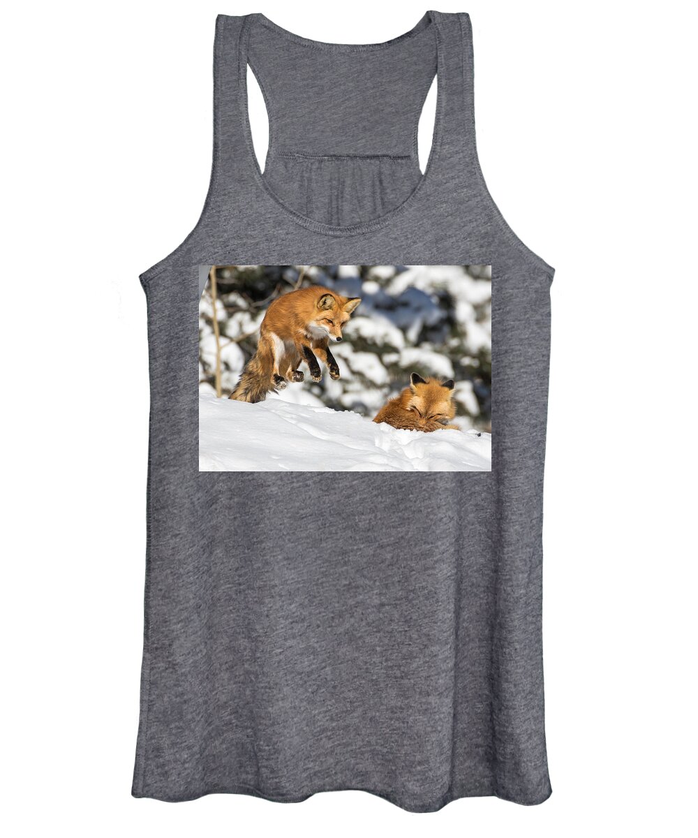 Red Fox Women's Tank Top featuring the photograph The Perfect Pounce by Mindy Musick King
