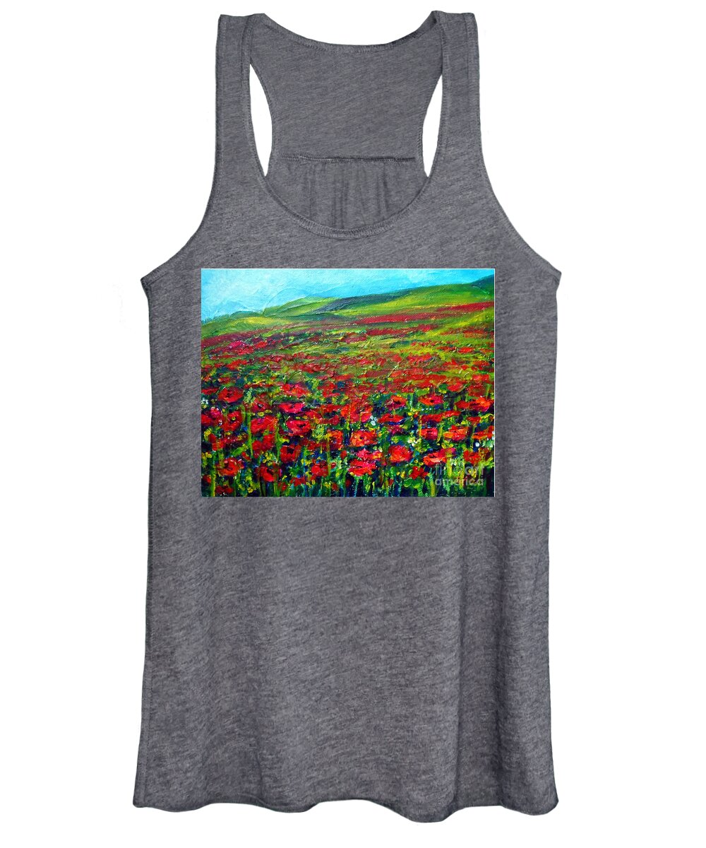 Poppies Women's Tank Top featuring the painting The Poppy fields by Asha Sudhaker Shenoy